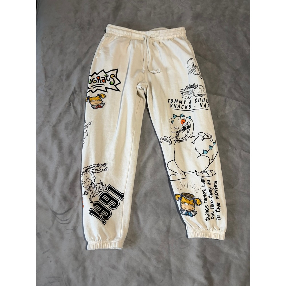 Nickelodeon Rugrats Graphic Sweatpants Ivory White 90s Cartoon Joggers L 11/13